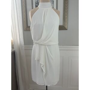 Halston Halter Draped Waist Bridal Rehearsal White Cocktail Minimalist 6